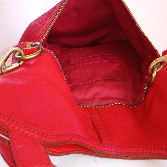 Vintage FOSSIL Fold-over Convertible Crossbody Bag Lipstick Red Pebbled Leather - Picture 14 of 15
